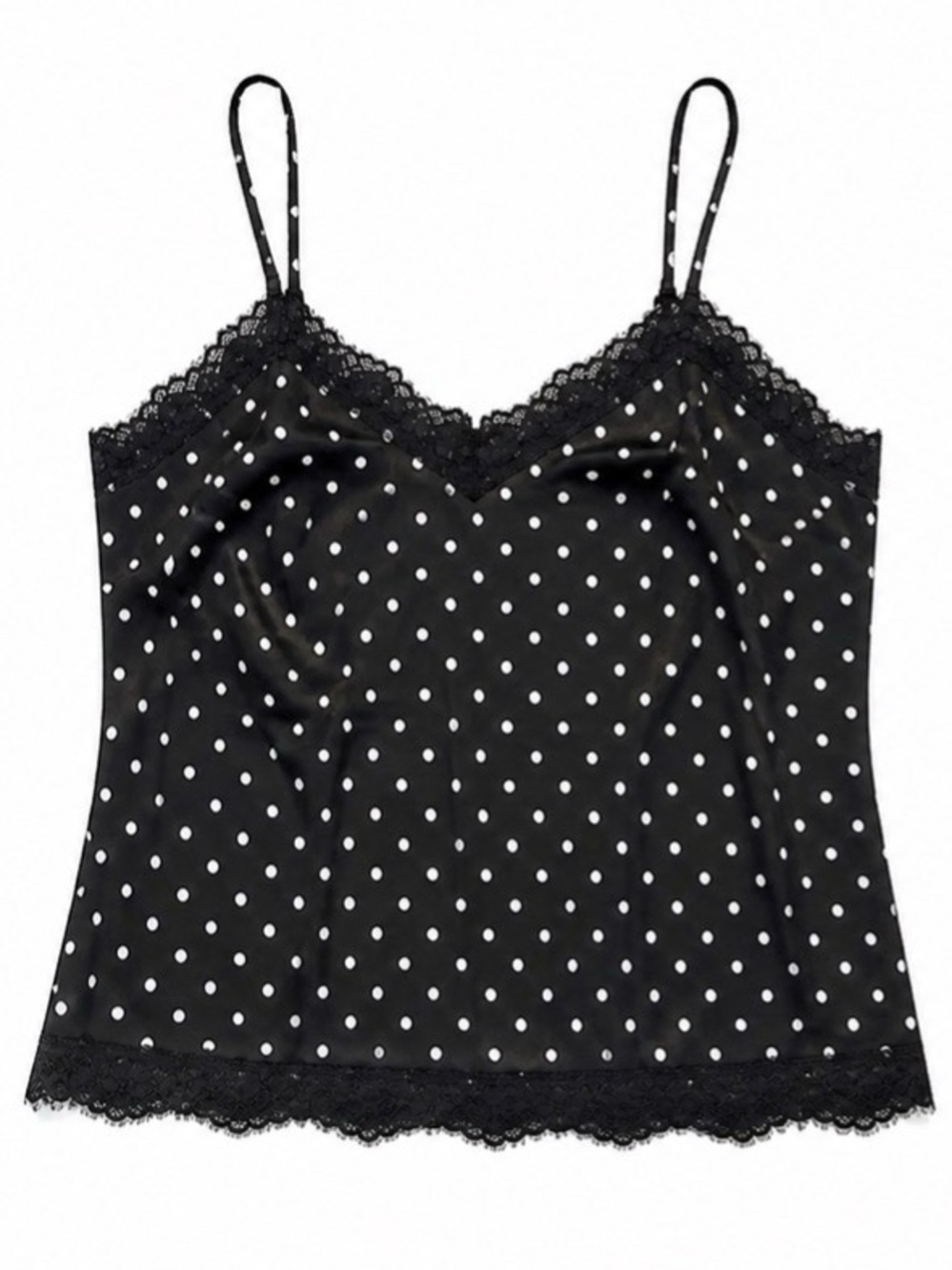 Classiques Entier Silk Polka Dot Lace Cami Black White Chic Top
